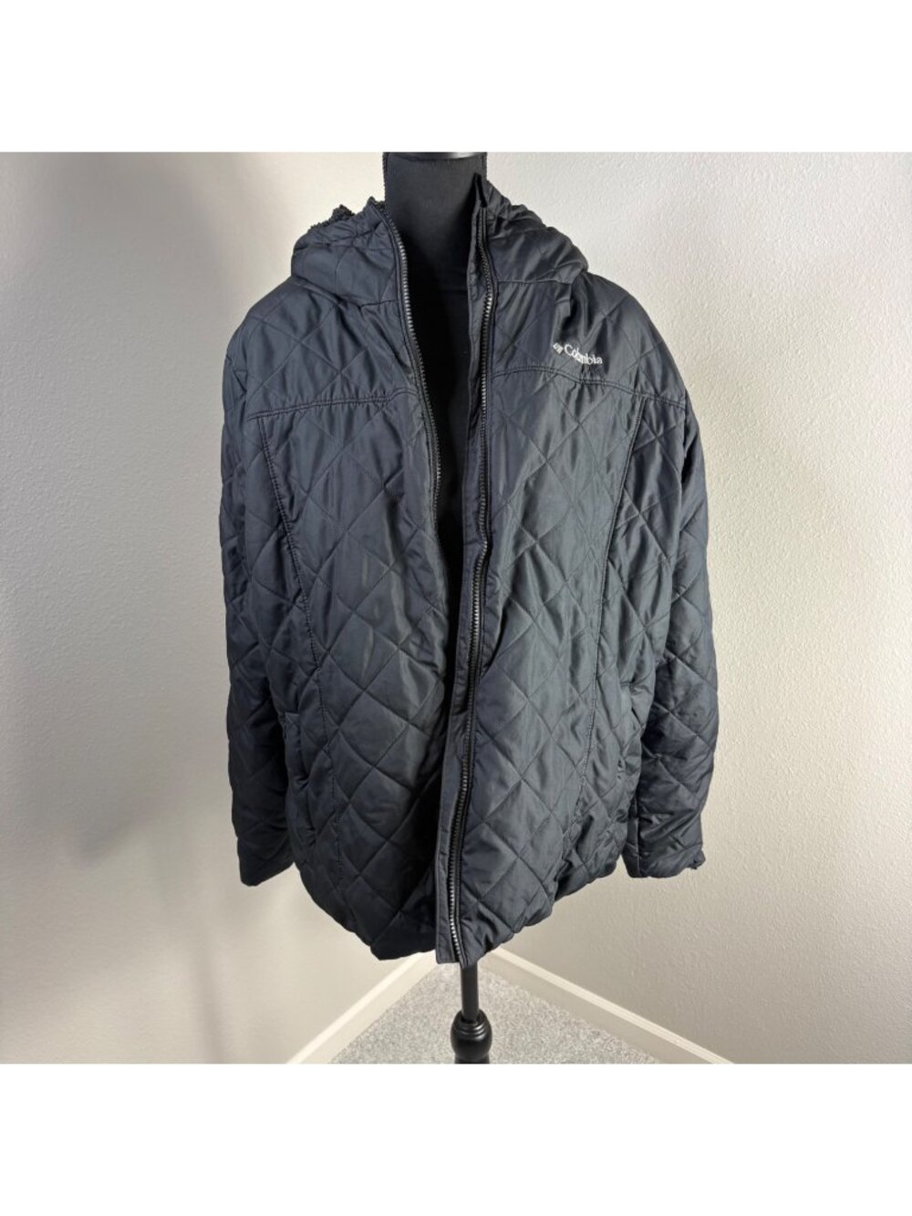 Columbia Winter Coat Womens 2XL Fleeced Lined Black Quilted Gorpcore